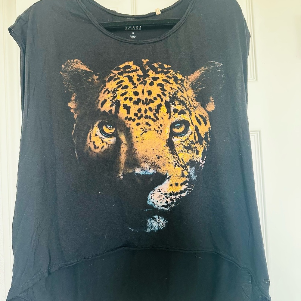 Guess Charcoal -Leopard Black Sleeveless Top